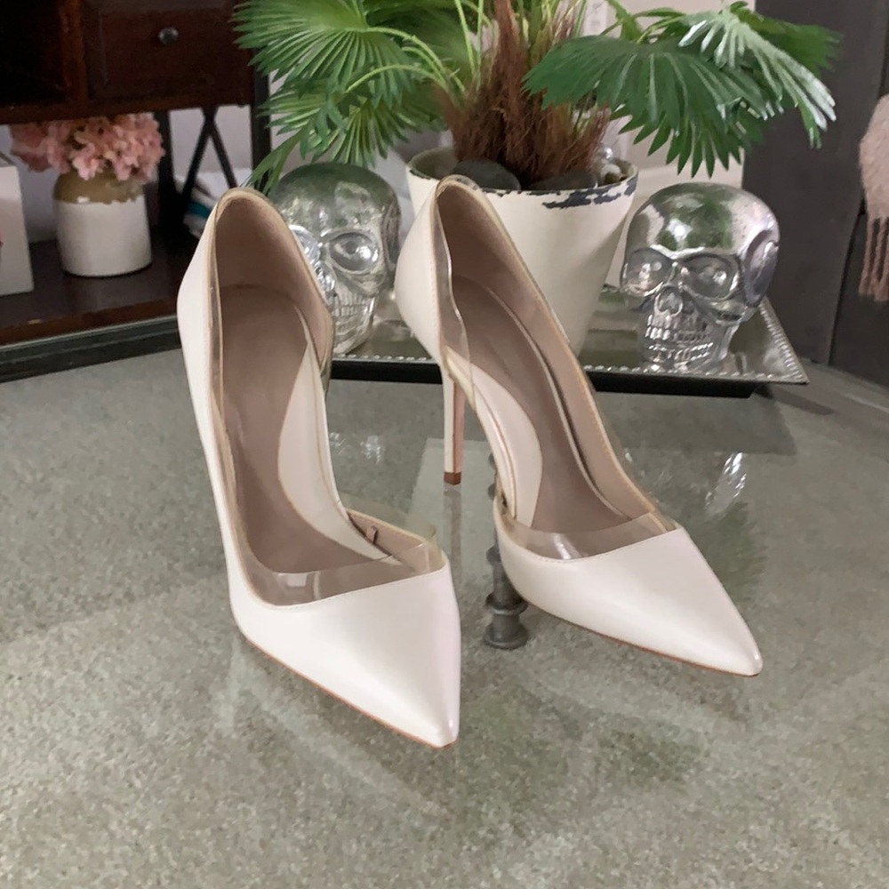 Zara white heel pumps w/ clear PVC detail Sz 40/ 9